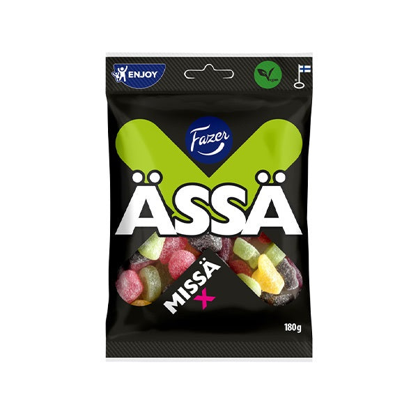 Fazer Ässä Syrlig Mix frukt & lakrits 180 g – syrligt finskt godis