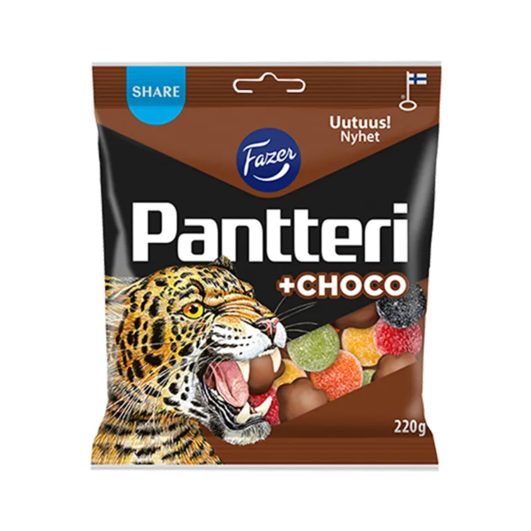 Fazer Pantteri + Choco 220 g – salmiakgodis med choklad